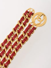 Round CC Mark Plate Chain Belt Gold/Red