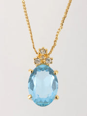 冰蓝色/金色椭圆形水钻项链