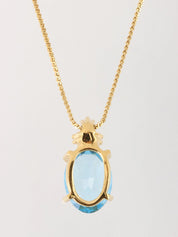 冰蓝色/金色椭圆形水钻项链