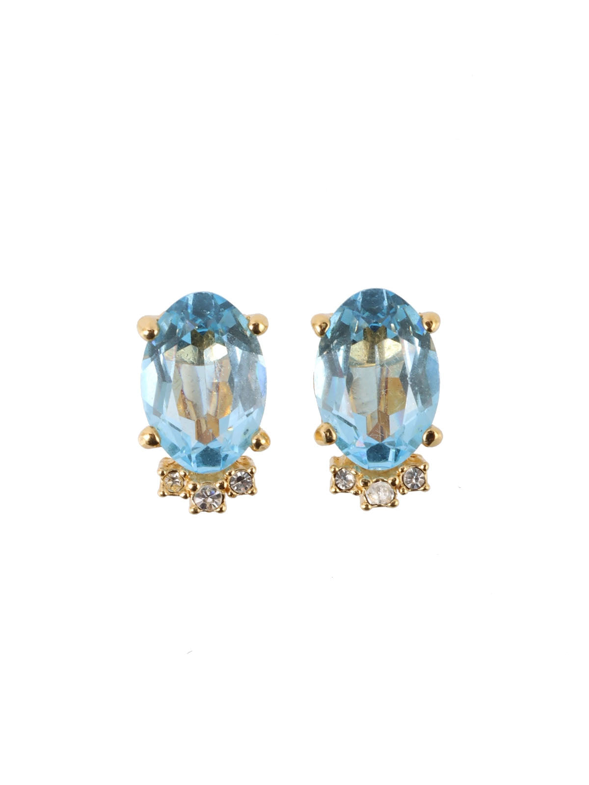 浅蓝色/金色椭圆形水钻耳环