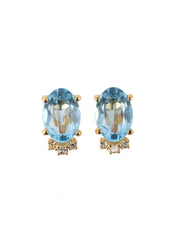 浅蓝色/金色椭圆形水钻耳环