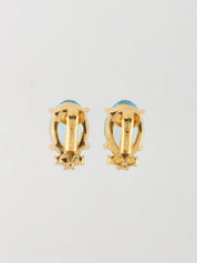 浅蓝色/金色椭圆形水钻耳环