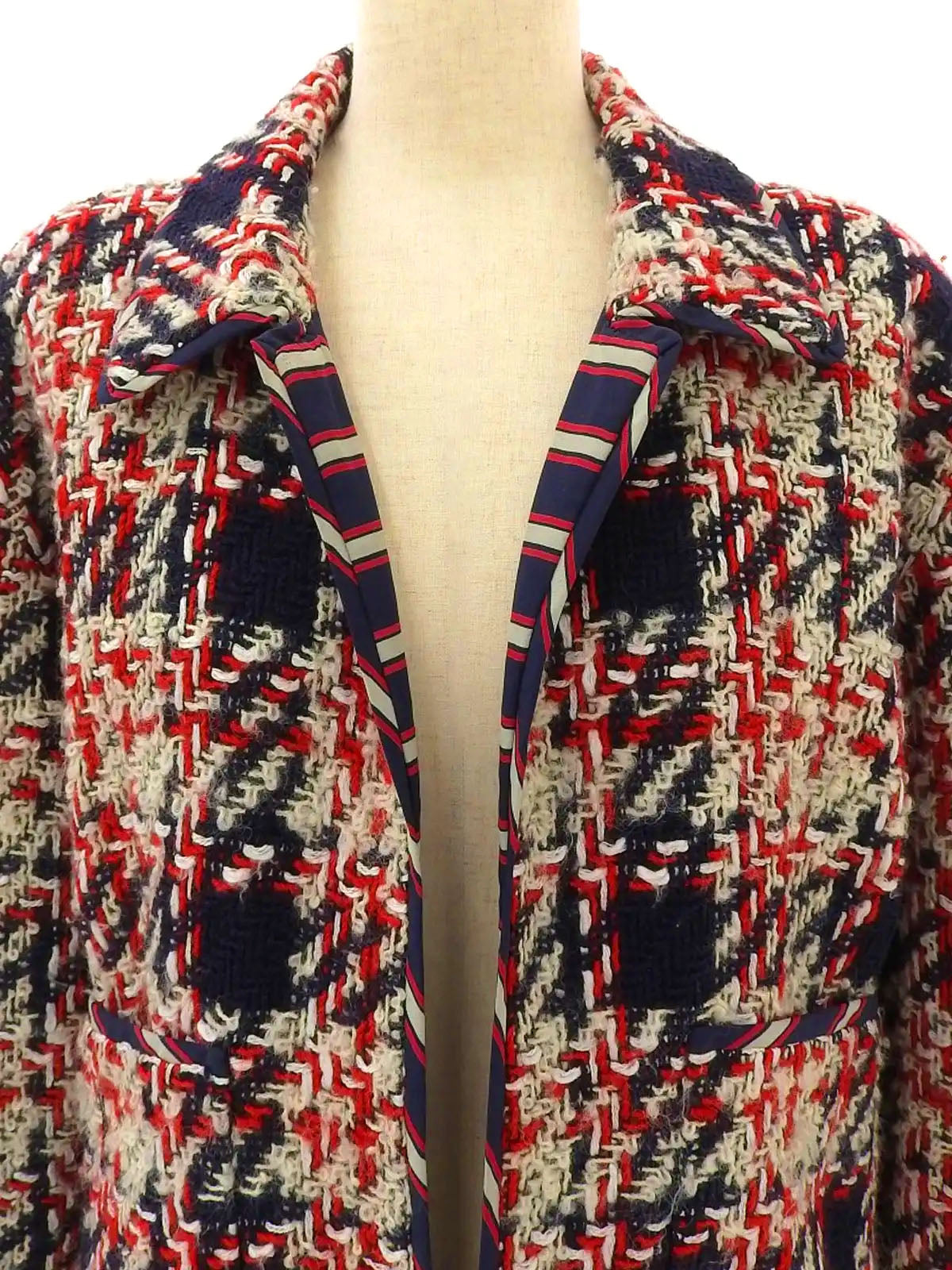 海军蓝/红色/象牙色 Tweed CC Mark 硬币纽扣夹克