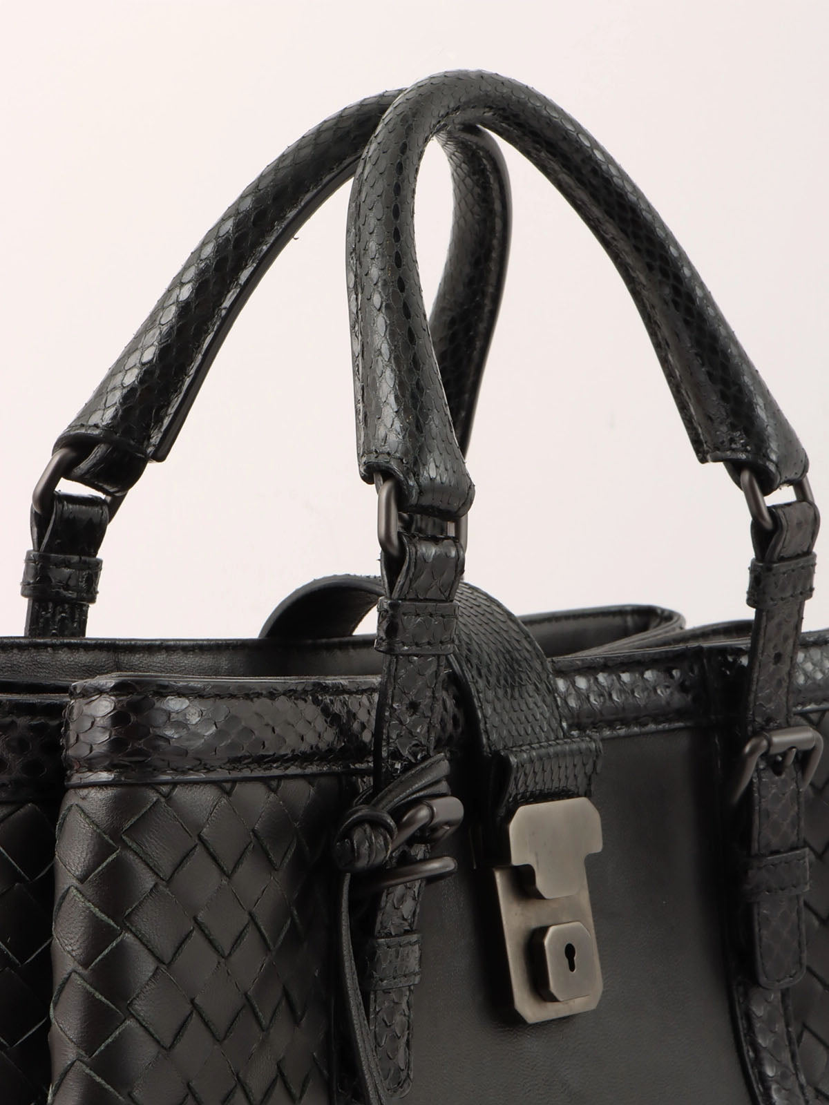 Python Intrecciato Handbag in Black