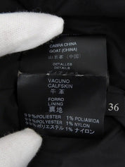 深棕色/黑色毛皮和皮革组合粗呢大衣