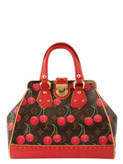 2005 Takashi Murakami Collaboration Monogram Cherry Sac Fermoir MM Brown/Red