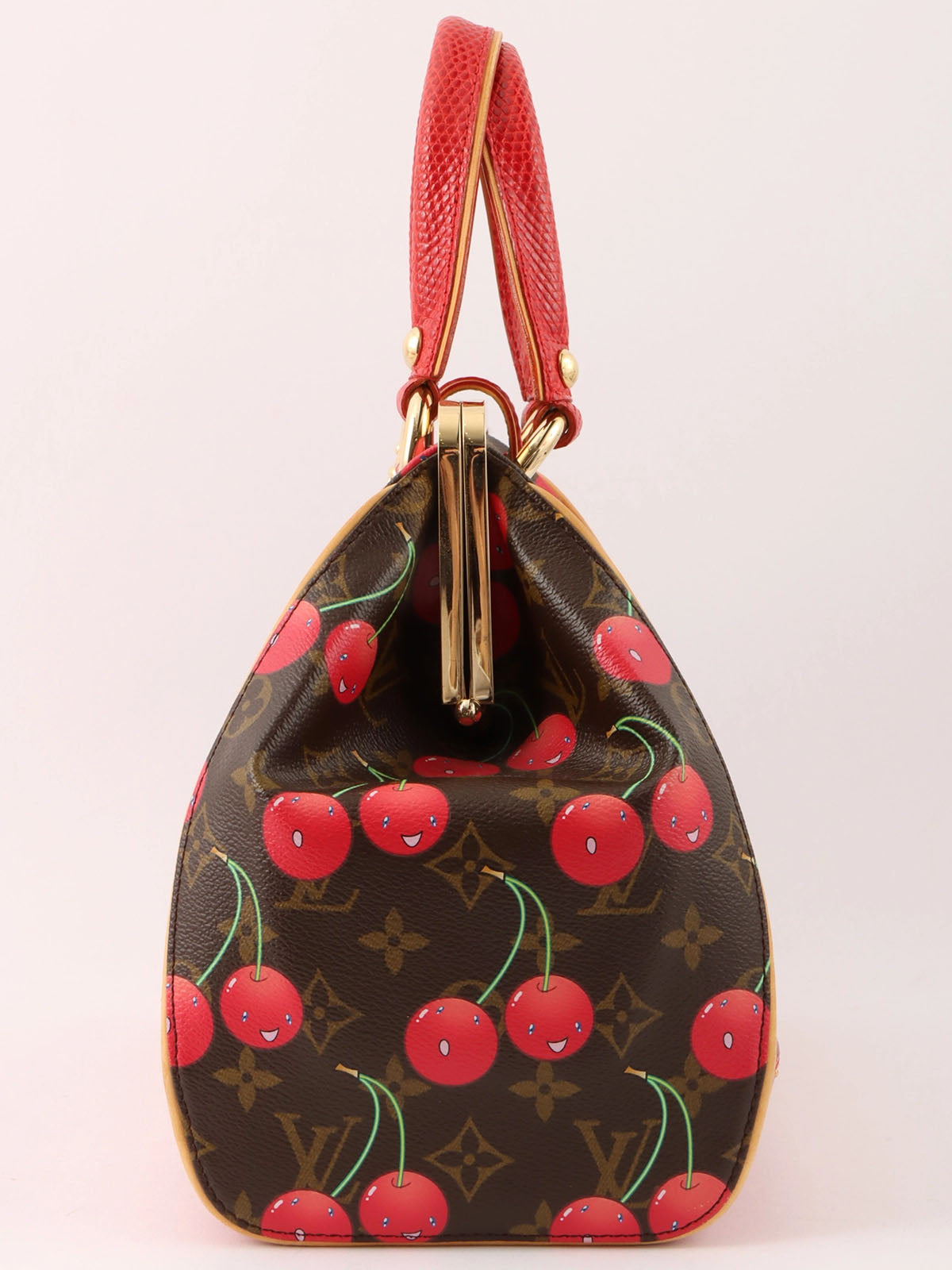 2005 Takashi Murakami Collaboration Monogram Cherry Sac Fermoir MM Brown/Red