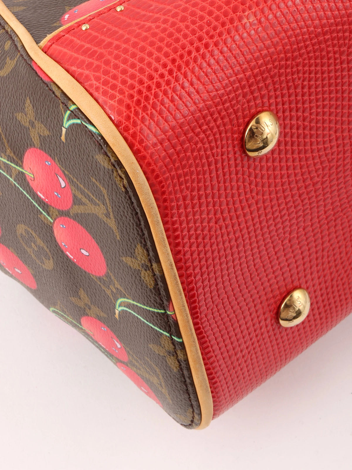 2005 Takashi Murakami Collaboration Monogram Cherry Sac Fermoir MM Brown/Red