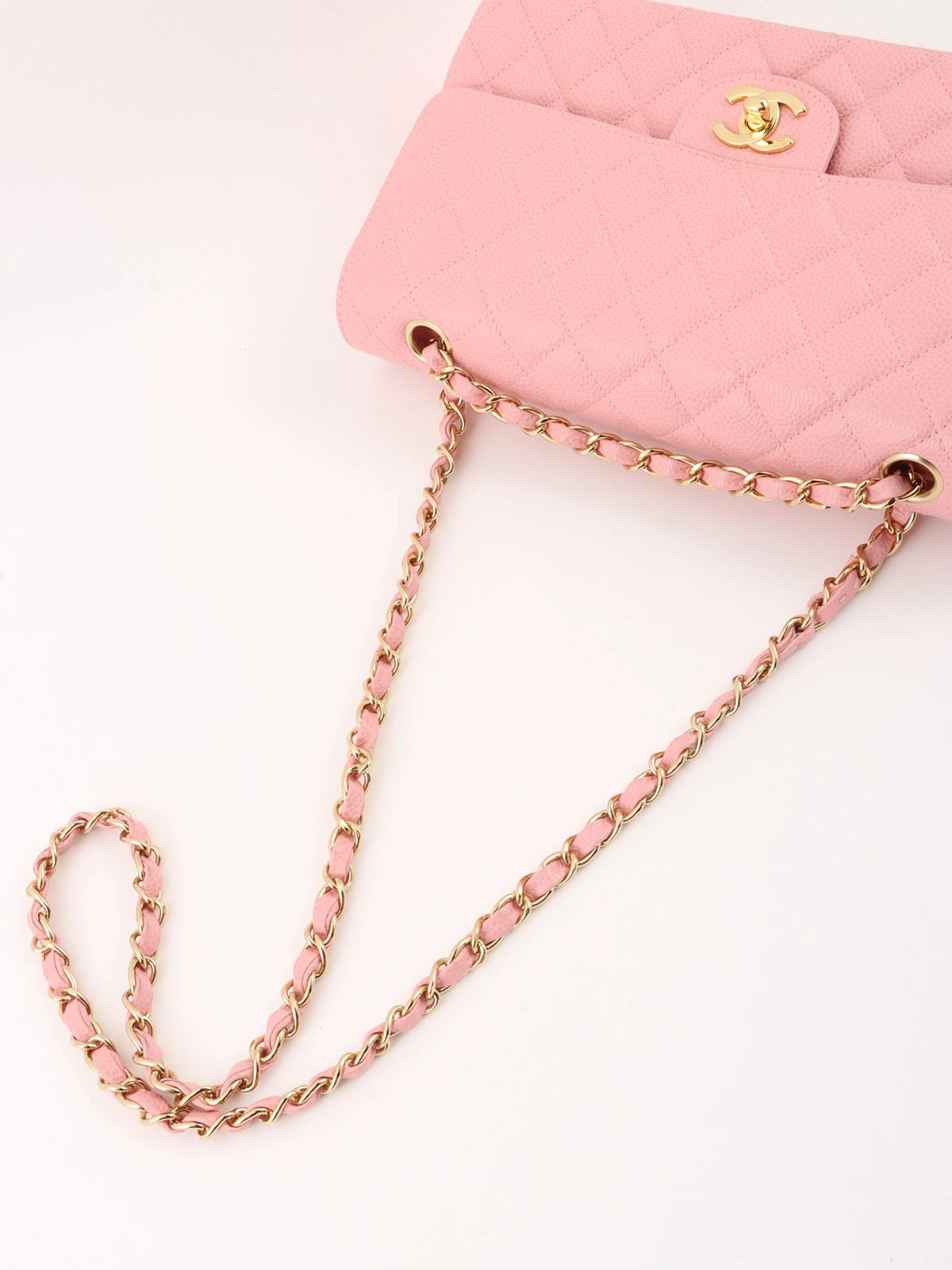 2004 Caviar Skin Classic Flap Chain Bag 25cm Pink