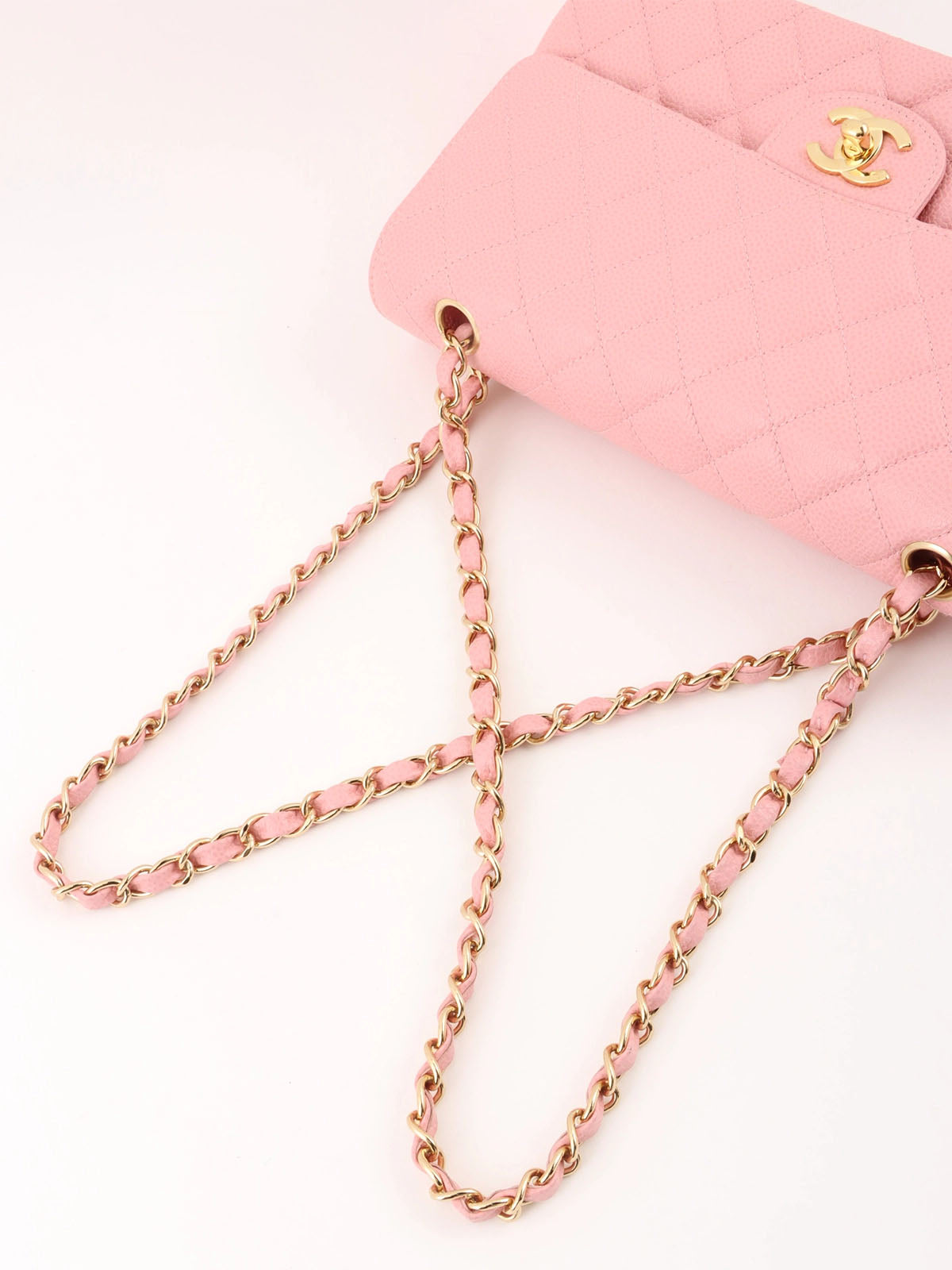 2004 Caviar Skin Classic Flap Chain Bag 25cm Pink