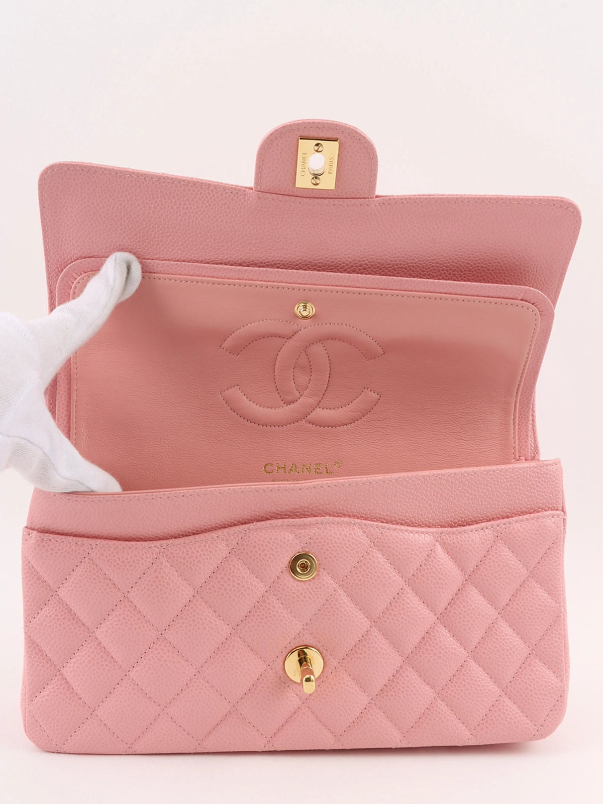 2004 Caviar Skin Classic Flap Chain Bag 25cm Pink