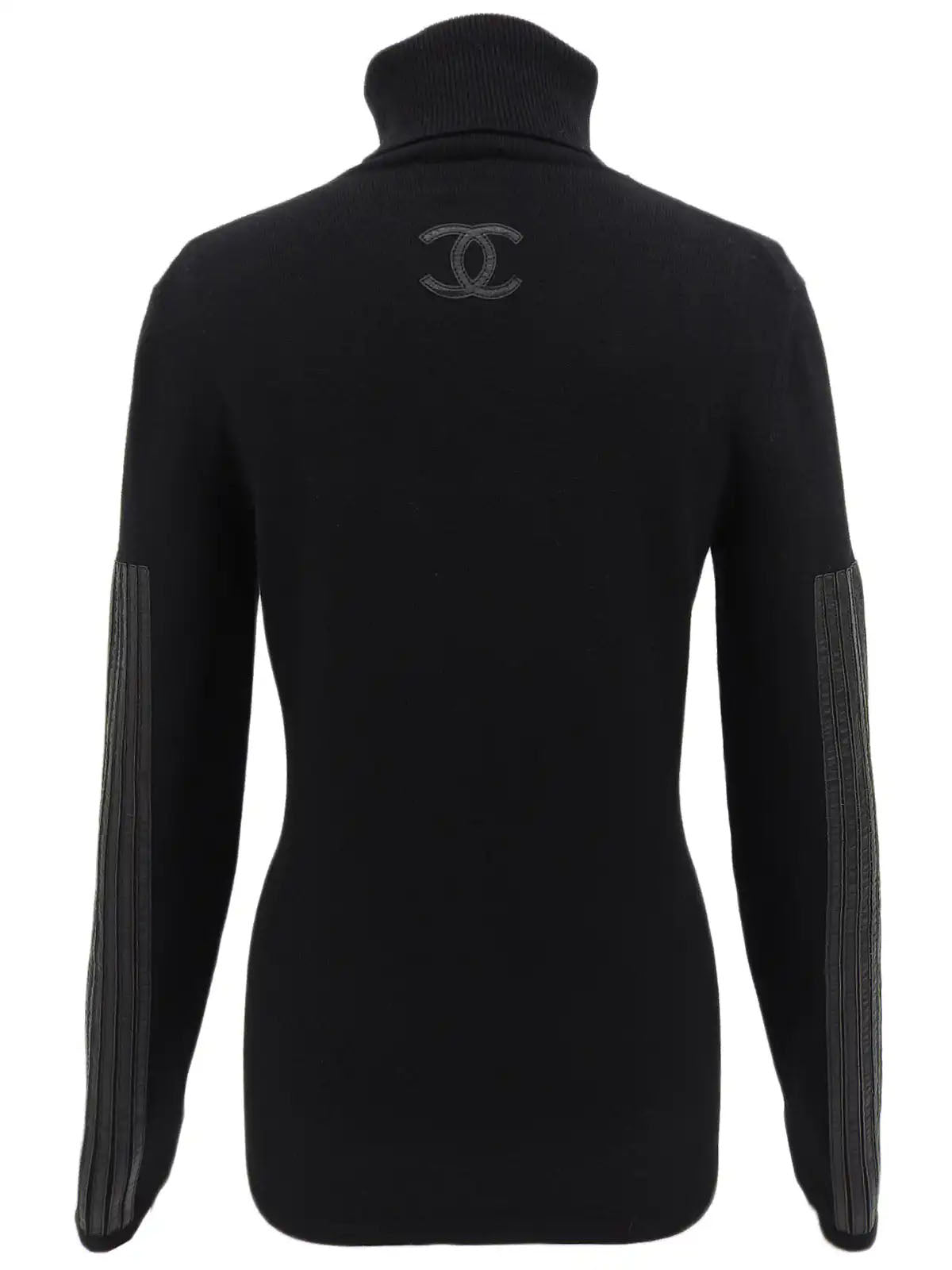Wool Leather CC Mark Turtleneck Knit Sweater in Black