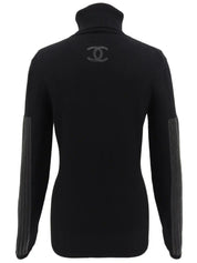 Wool Leather CC Mark Turtleneck Knit Sweater in Black