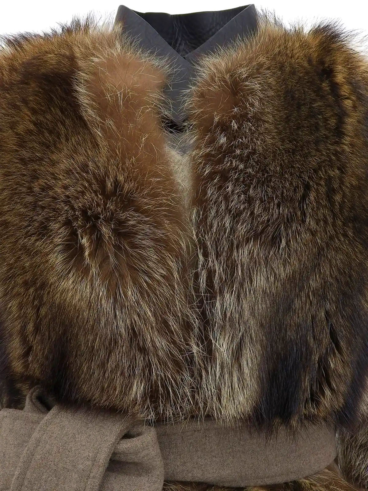 ウールフィンラクーンファーコンビショートコート ベージュ/ブラウン