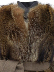 ウールフィンラクーンファーコンビショートコート ベージュ/ブラウン