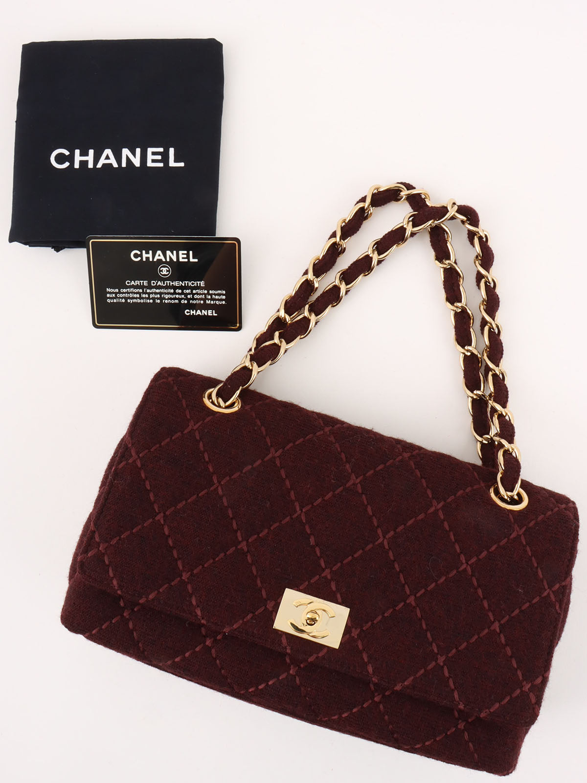 2001 Wool Wild Stitch CC Turnlock Chain Shoulder Bag, Bordeaux