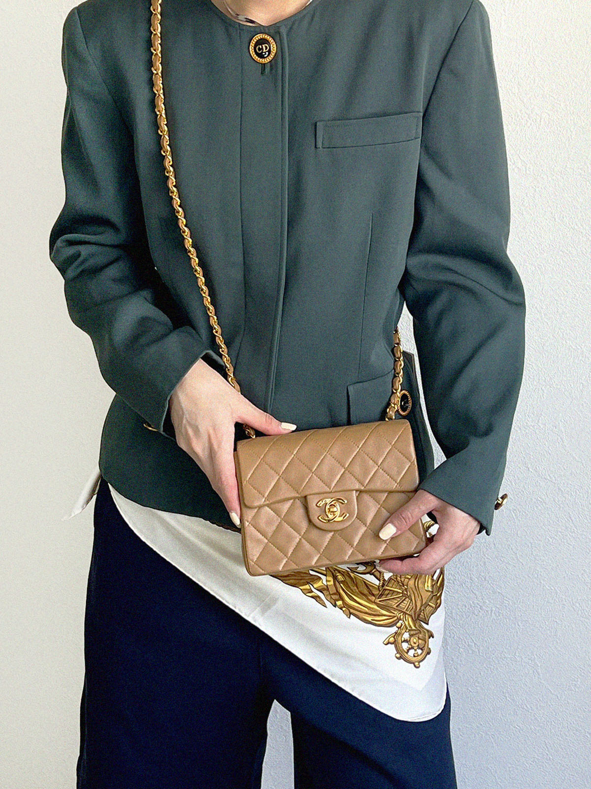 1990's Classic Flap Chain Bag Mini, Beige