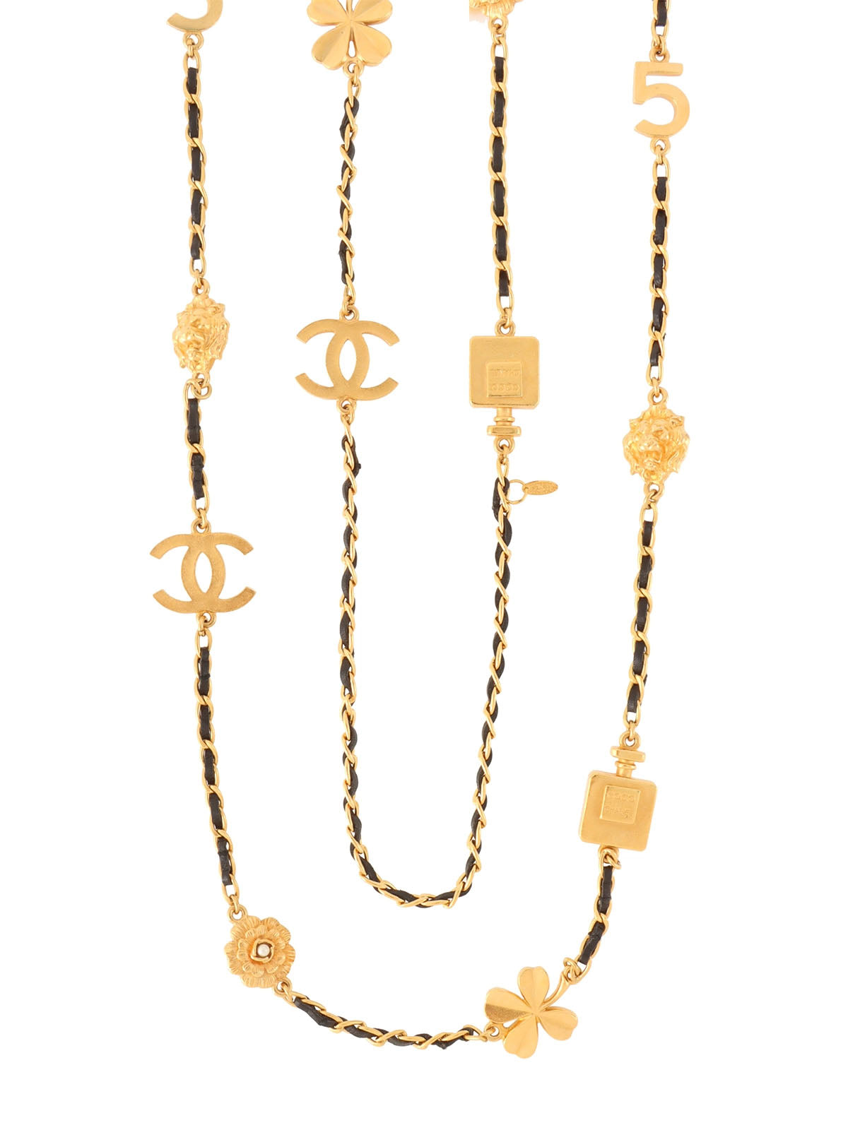 1995 Multi-Motif Chain Long Necklace Gold/Black