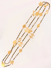 1995 Multi-Motif Chain Long Necklace Gold/Black