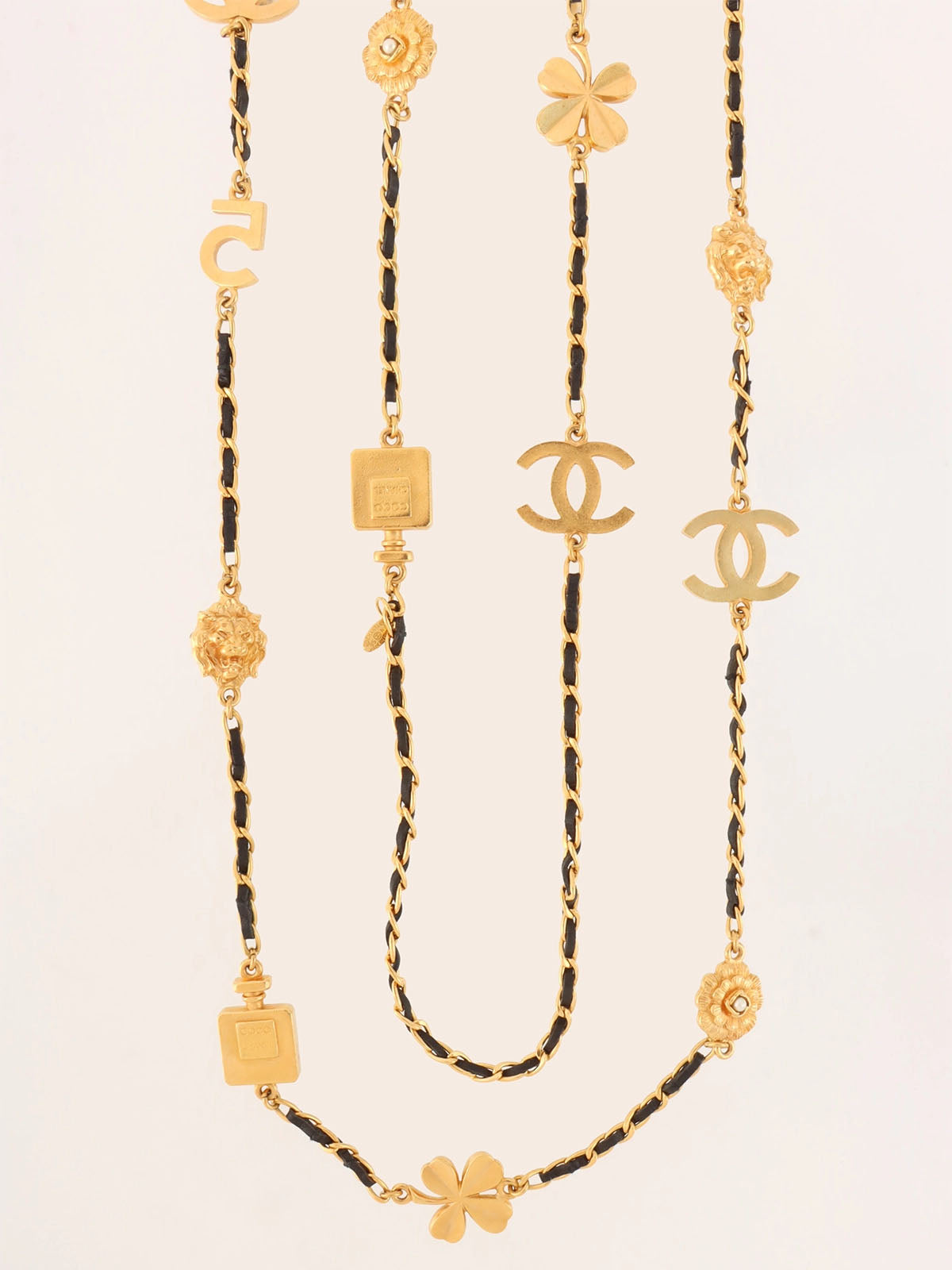 1995 Multi-Motif Chain Long Necklace Gold/Black
