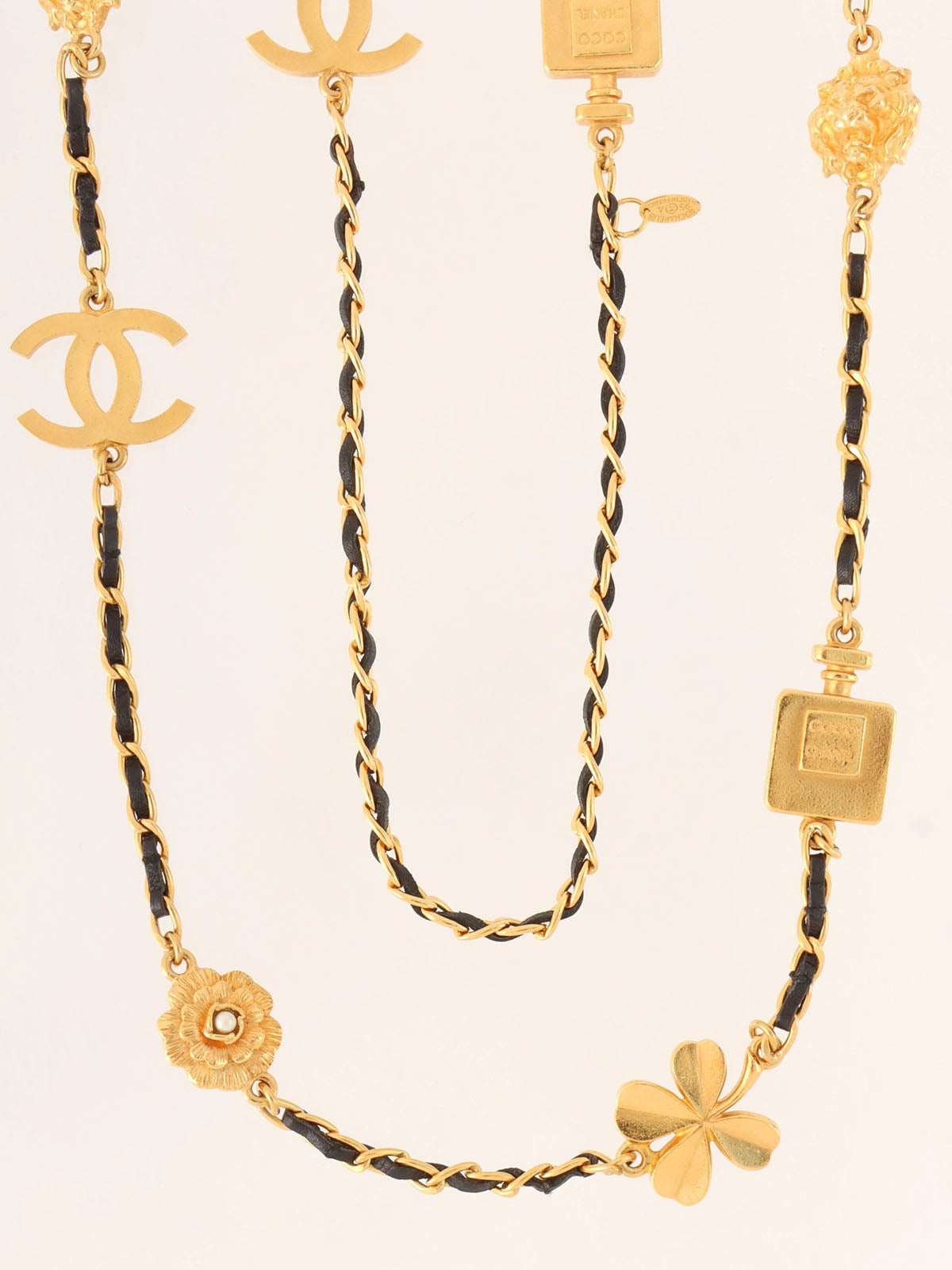 1995 Multi-Motif Chain Long Necklace Gold/Black