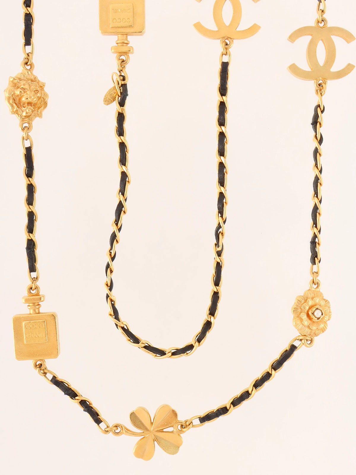 1995 Multi-Motif Chain Long Necklace Gold/Black