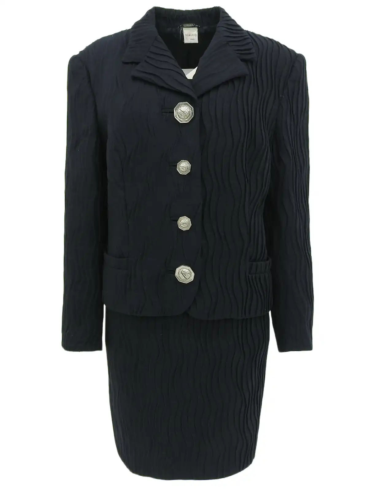 深海军蓝褶皱美杜莎纽扣套装