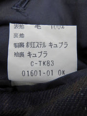 海军蓝/多色羊毛格纹徽标纽扣夹克