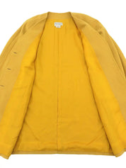 Wool collarless long coat in mustard yellow