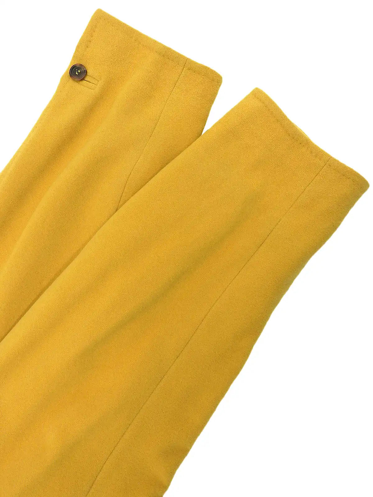 Wool collarless long coat in mustard yellow