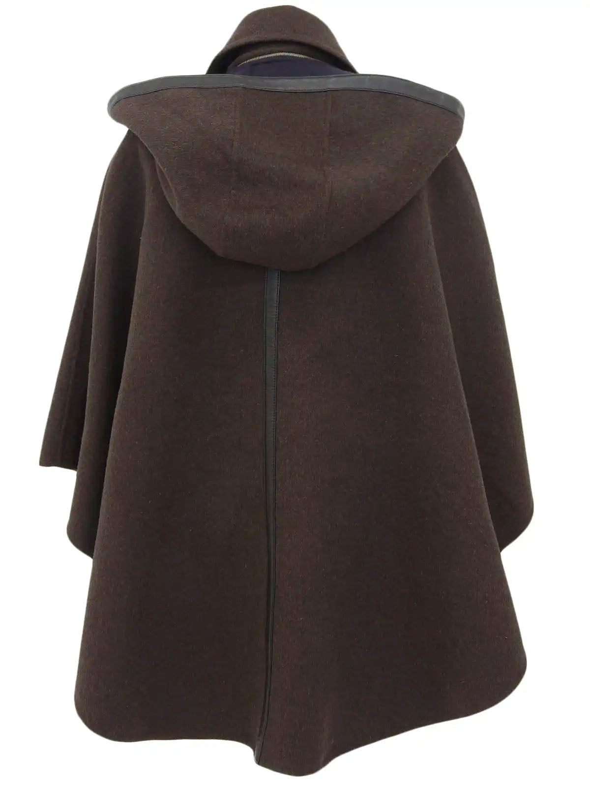 Wool logo button poncho coat in dark brown/navy