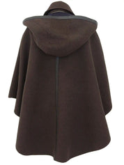 Wool logo button poncho coat in dark brown/navy