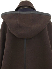 Wool logo button poncho coat in dark brown/navy