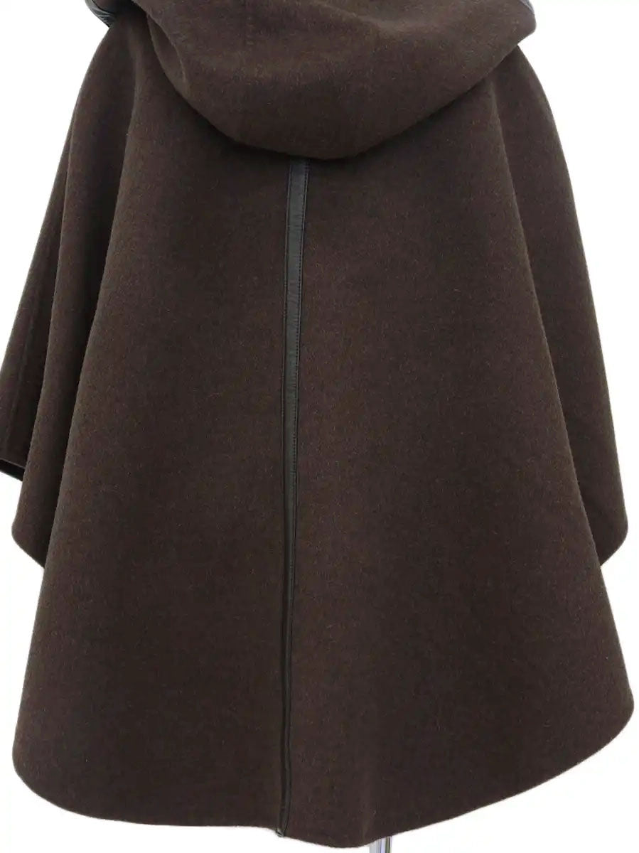 Wool logo button poncho coat in dark brown/navy