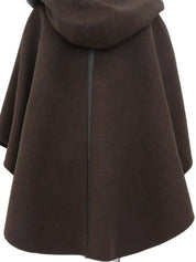 Wool logo button poncho coat in dark brown/navy