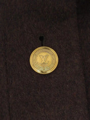 Wool logo button poncho coat in dark brown/navy