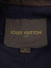 Wool logo button poncho coat in dark brown/navy