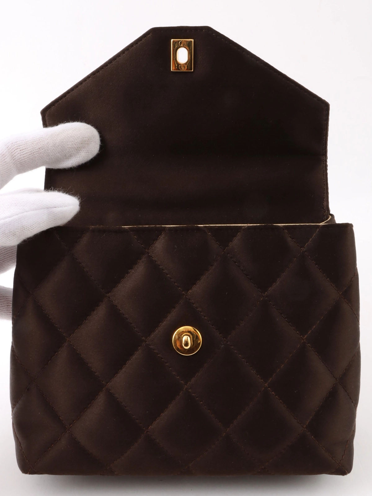 1997 Silk Satin CC Turnlock Mini Handbag in Dark Brown
