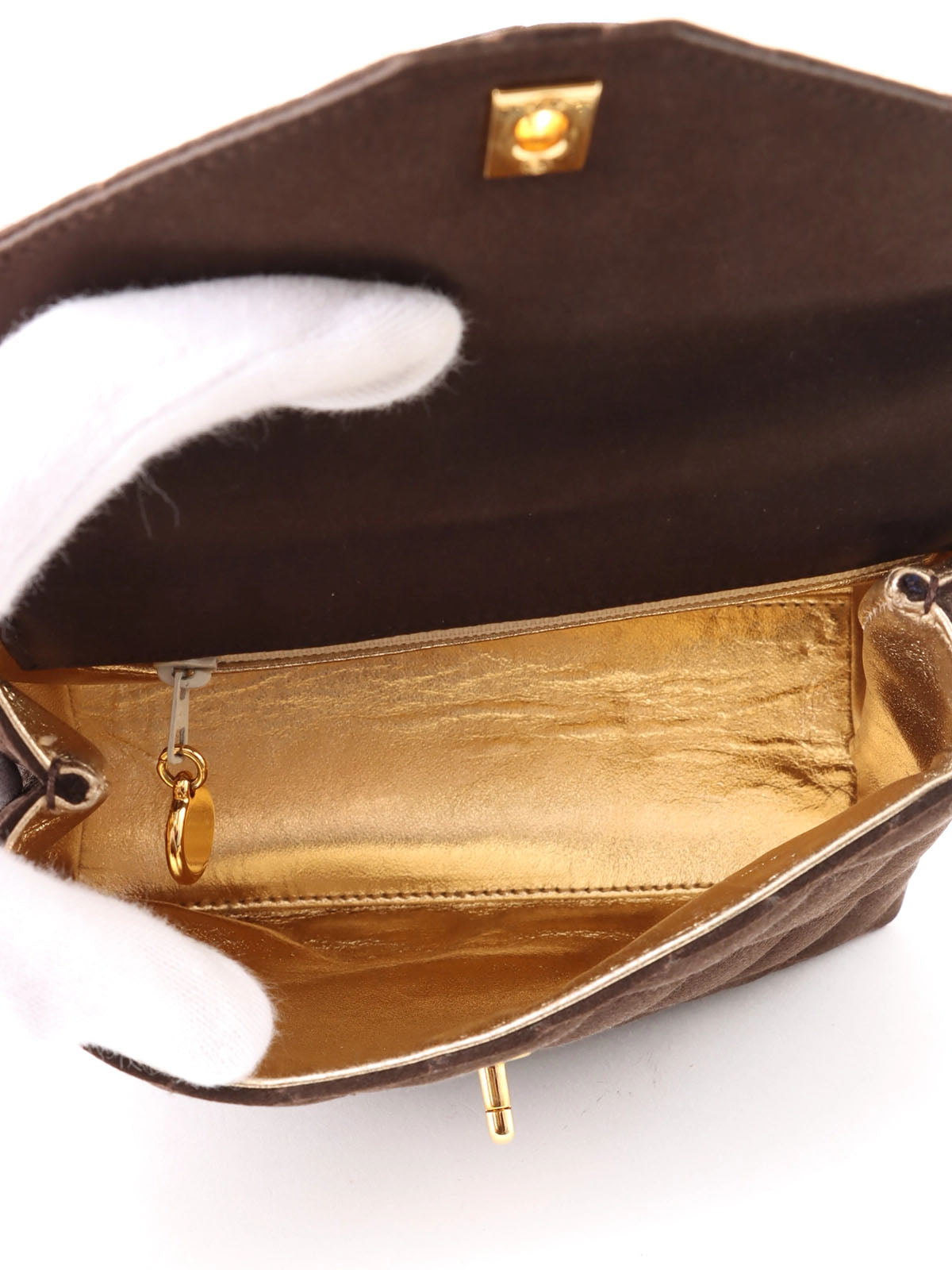 1997 Silk Satin CC Turnlock Mini Handbag in Dark Brown