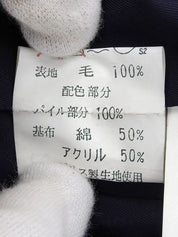 蓝色/棕色粗花呢毛皮组合长款大衣