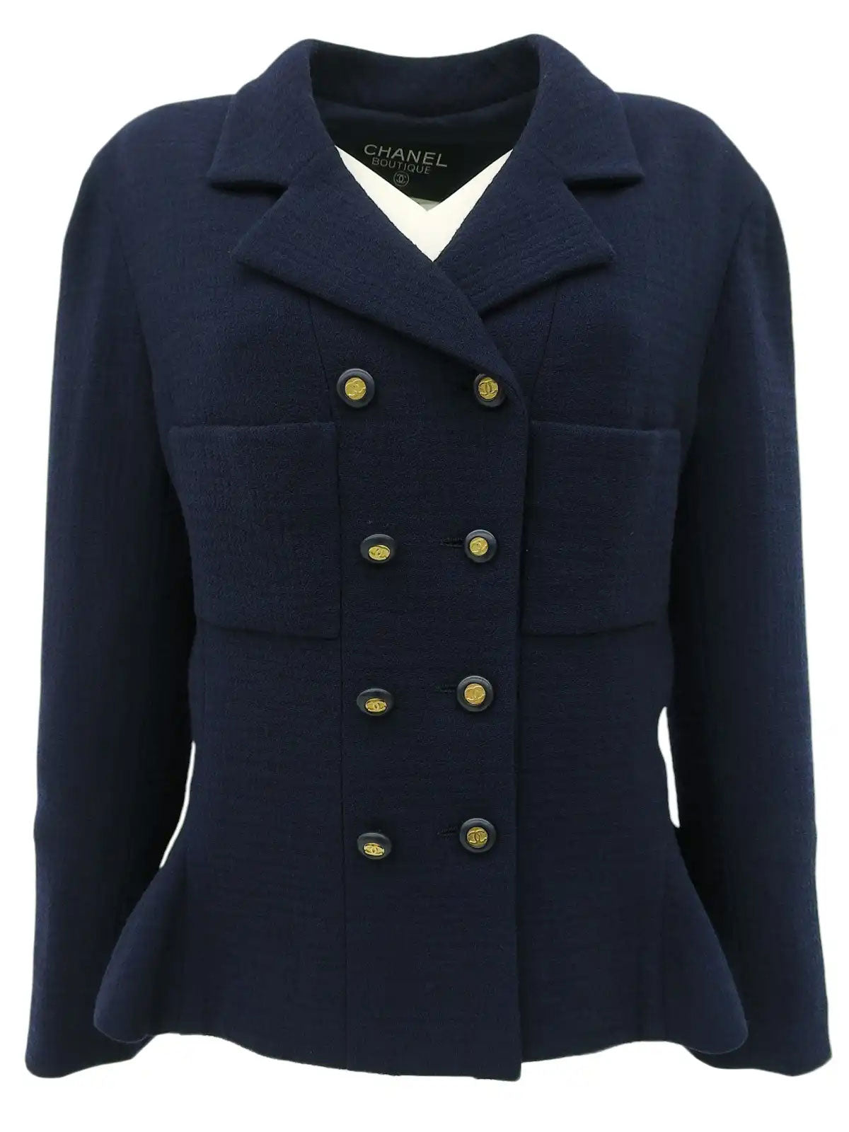 新品タグ付き mid パールボタンスカラップヘムジャケット 38 ネイビー ジャケット／ショールカラー／フォーマル／ウォッシャブル