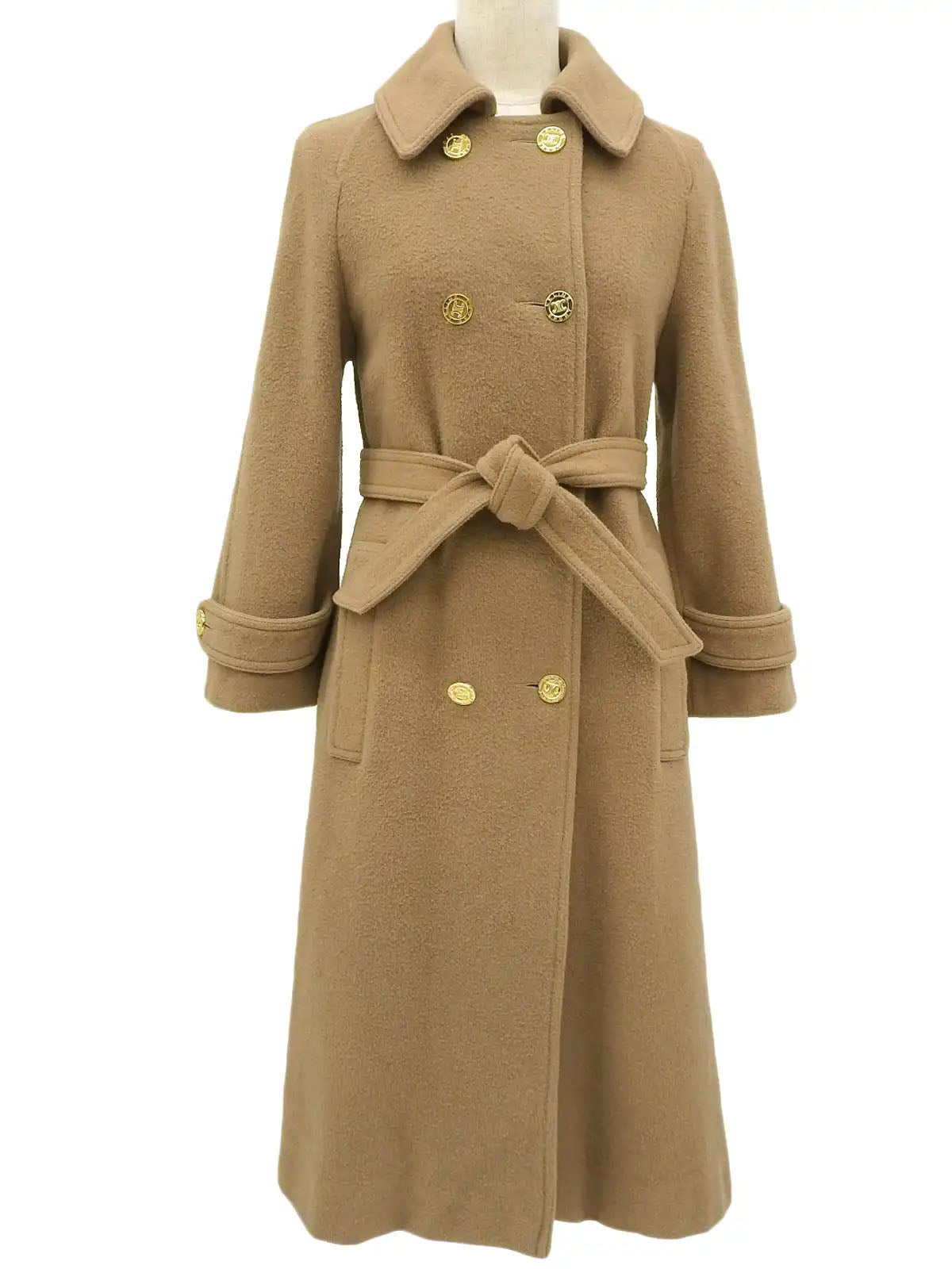 Macadam Button Long Coat in Beige