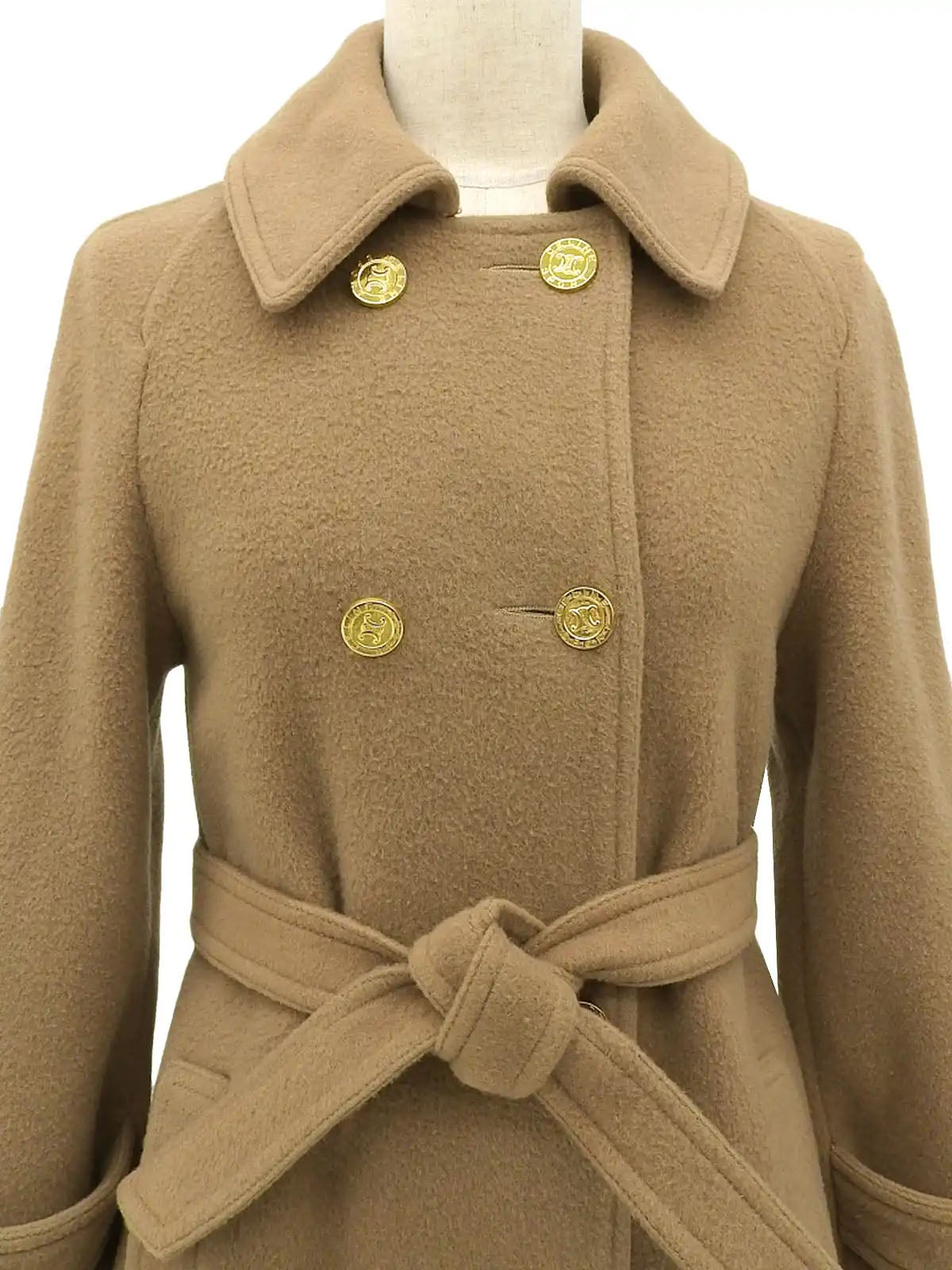 Macadam Button Long Coat in Beige