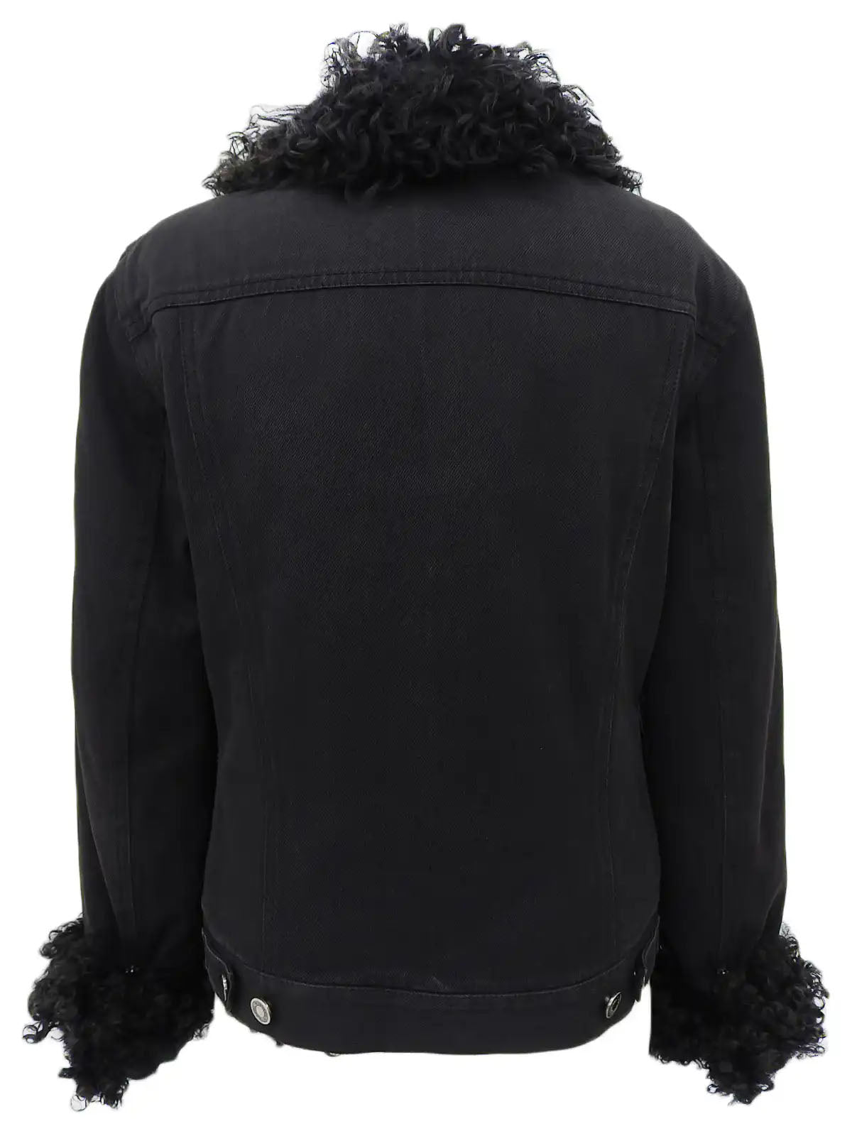 Fur denim jacket in black