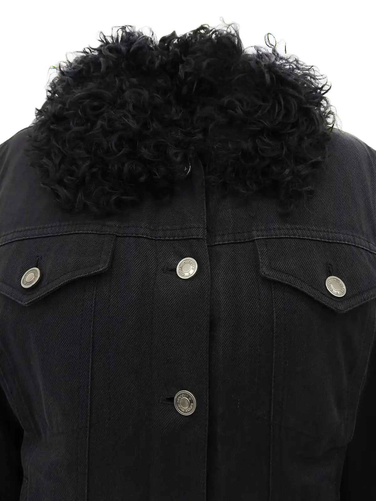 Fur denim jacket in black