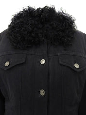 Fur denim jacket in black