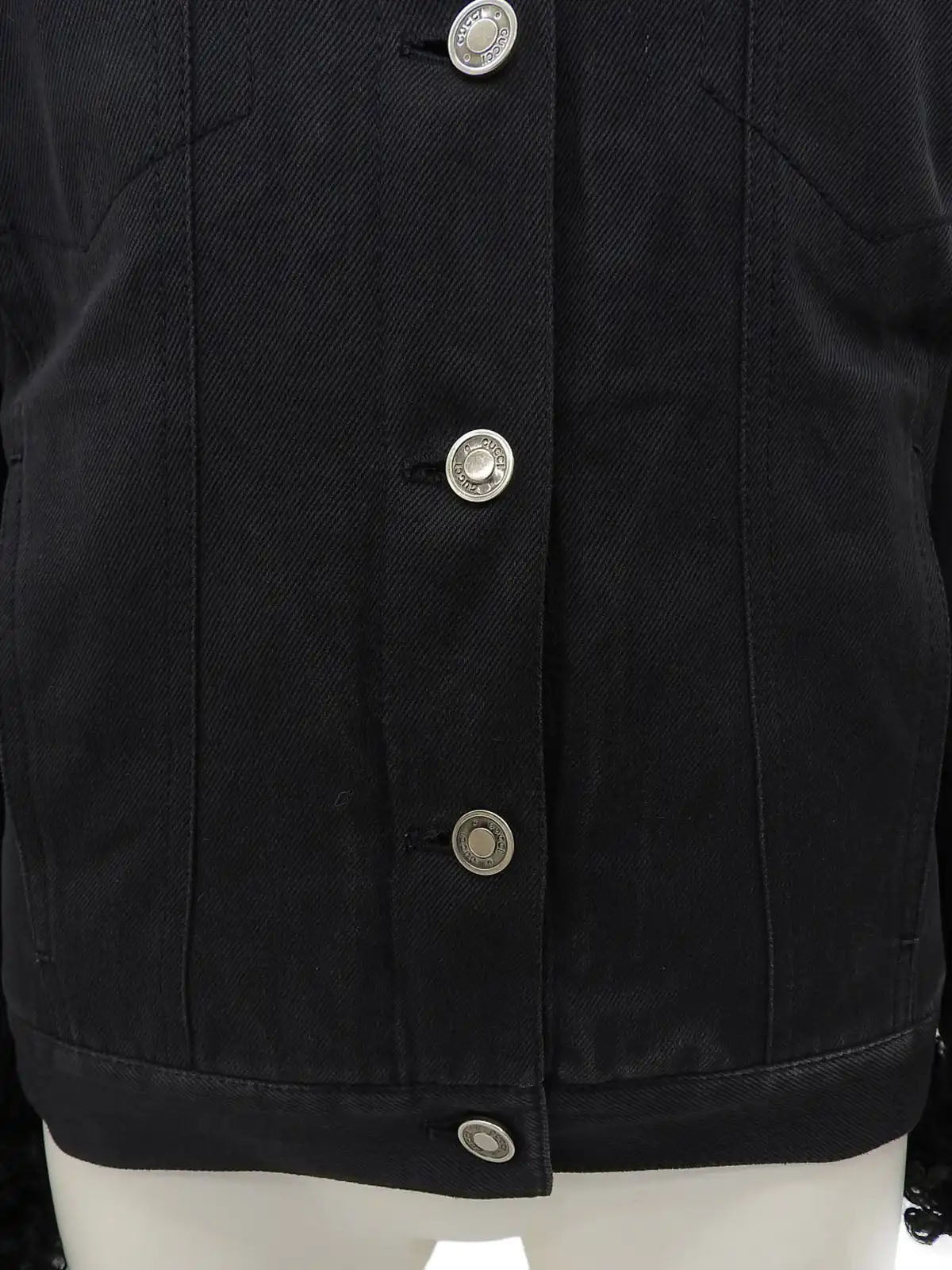 Fur denim jacket in black
