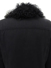 Fur denim jacket in black