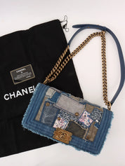 2015 牛仔布拼布 Boy Chanel 链条单肩包 蓝色/多色