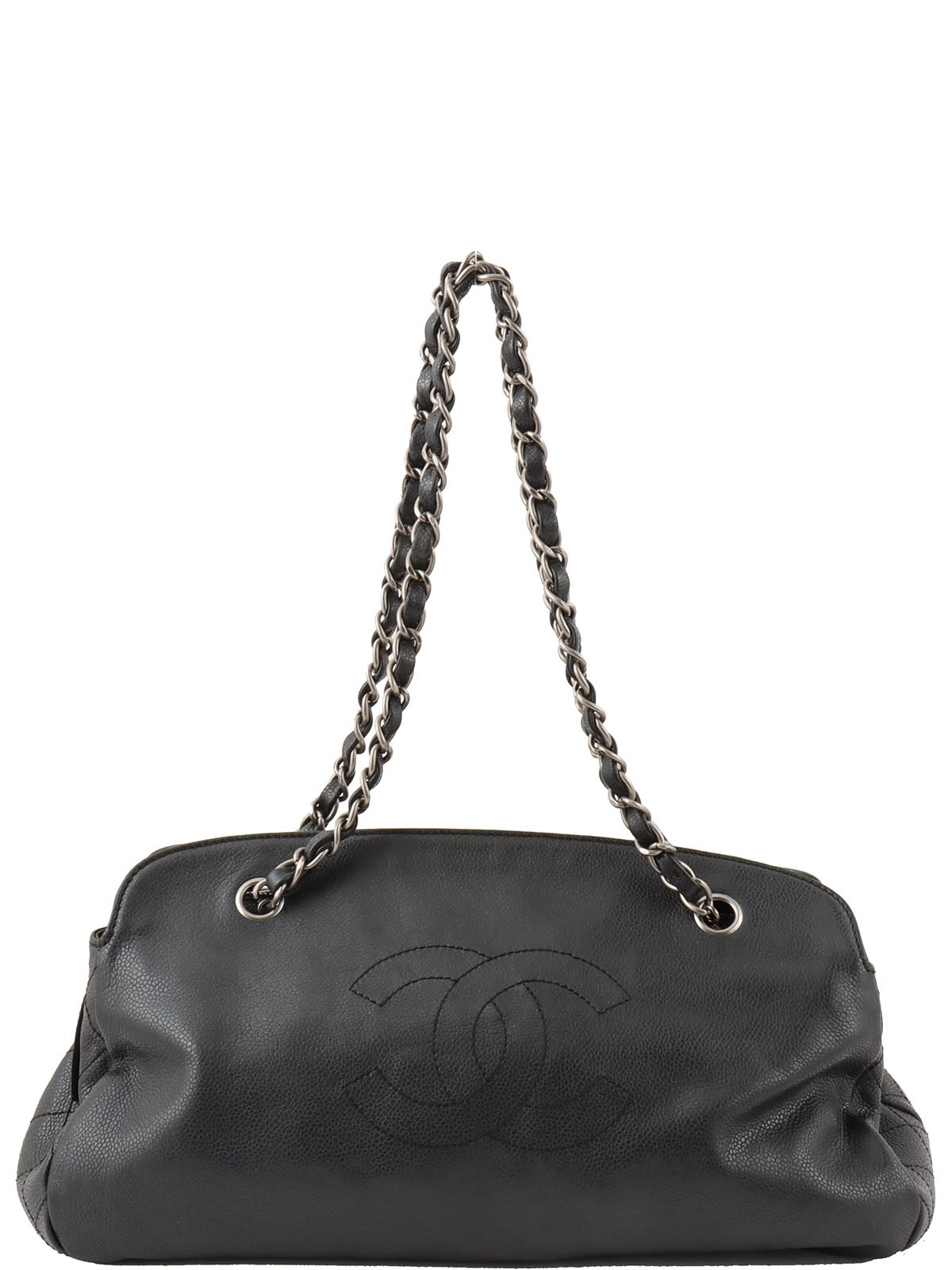 2009 Caviar Skin CC Mark Stitch Chain Tote Bag Black